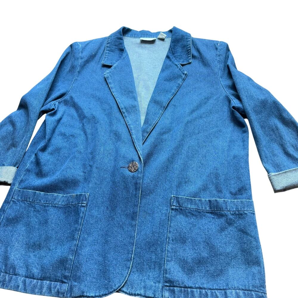 Alice Stuart Denim Blazer Jacket Size L 100%‎ Cotton